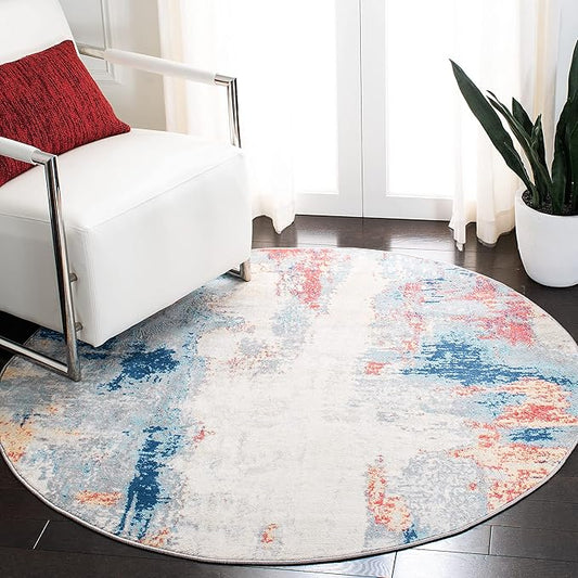 SAFAVIEH Jasper Collection 3' Round Grey / Red JSP101C Modern Abstract Non-Shedding Dining Room Entryway Foyer Living Room Bedroom Area Rug