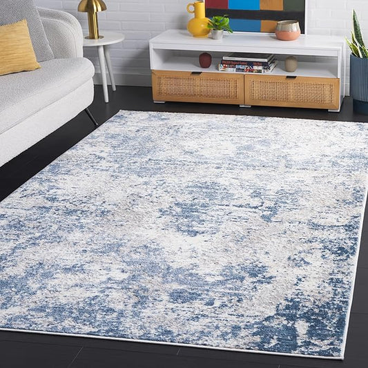 SAFAVIEH Amelia Collection Area Rug - 5'3" x 7'6", Dark Blue & Grey, Modern Abstract Design, Non-Shedding & Easy Care, Ideal for High Traffic Areas in Living Room, Bedroom, Dining (ALA705M-5)