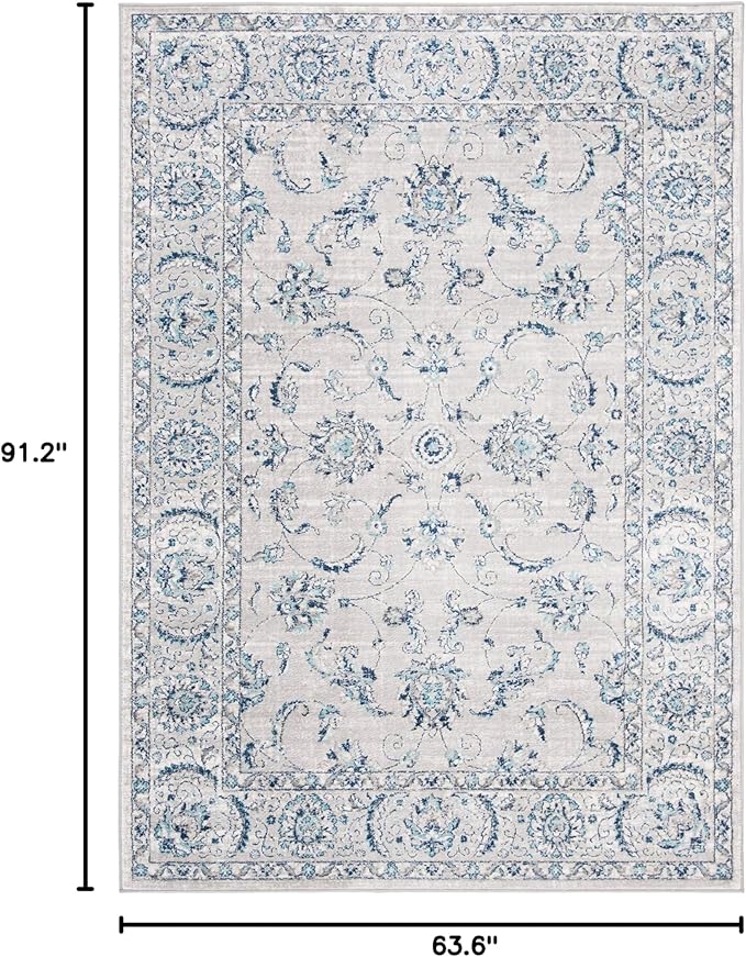 SAFAVIEH Brentwood Collection Area Rug - 5'3" x 7'6", Light Grey & Blue, Oriental Floral Scroll Design, Non-Shedding & Easy Care, Ideal for High Traffic Areas in Living Room, Bedroom (BNT854G)