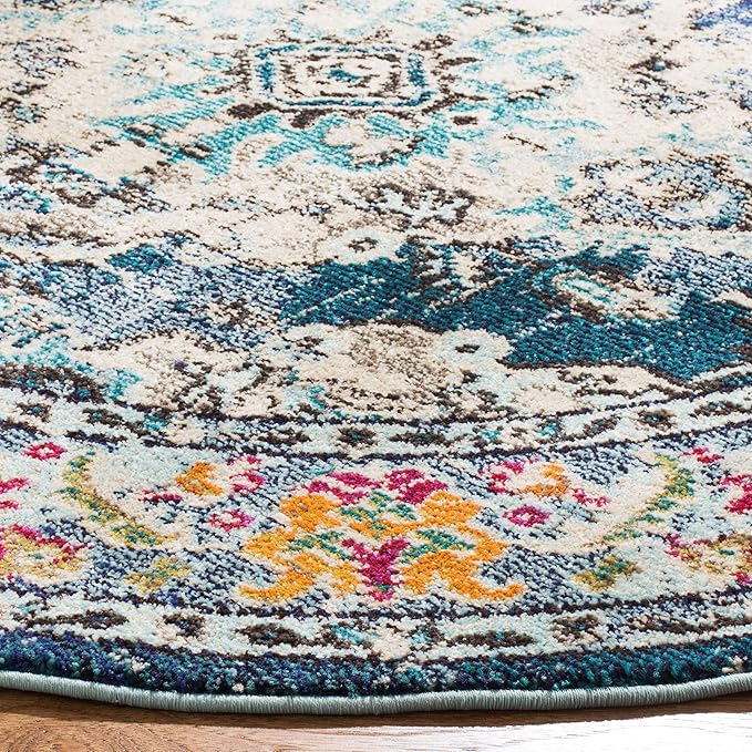 SAFAVIEH Monaco Collection Area Rug - 8'8" Round, Navy & Light Blue, Non-Shedding & Easy to Clean, Distressed Medallion Design, Ideal for Living Room, Bedroom, Dining Space (MNC243N)