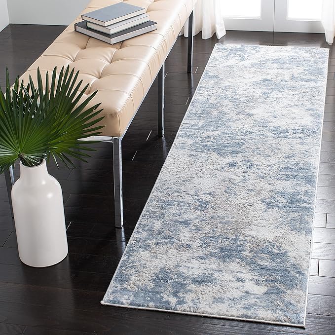 SAFAVIEH Amelia Collection Runner Rug - 2'2" x 14', Grey & Blue, Modern Abstract Design, Non-Shedding & Easy Care, Ideal for High Traffic Areas in Living Room, Bedroom (ALA705F)