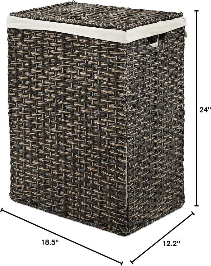 Seville Classics Premium Handwoven Portable Laundry Bin Basket with Carrying Handles, Household Storage for Clothes, Linens, Sheets, Mocha Brown, Rectangular Hamper