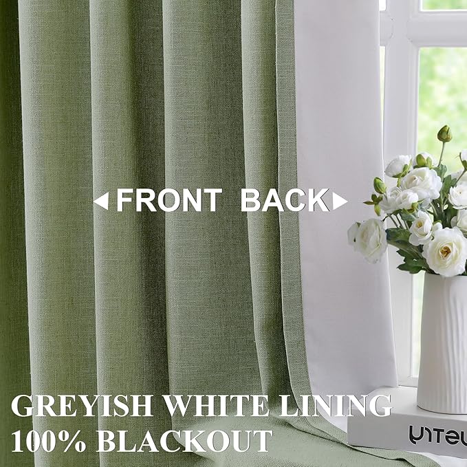 Vision Home Dark Green Pinch Pleated Full Blackout Curtains Linen Blended Room Darkening Curtain Panels 84 inch for Living Room Bedroom Thermal Insulated Pinch Pleat Drapes with Hooks 40" Wx84 Lx2