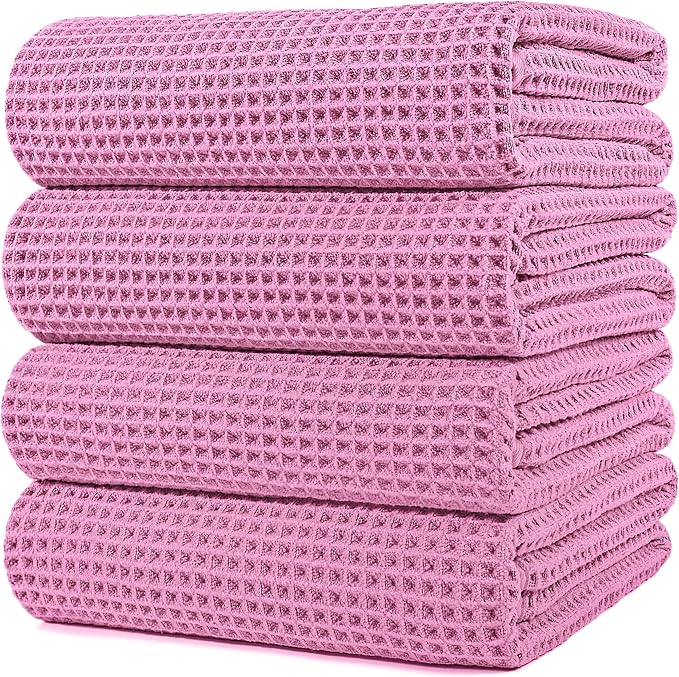 430 GSM Microfiber Oversize Quick Dry Lint Free Bath Towel, 60 x 30 in, 4 Pack (Waffle Weave)