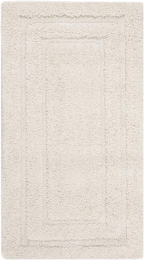 SAFAVIEH Florida Shag Collection Accent Rug - 2' x 3', Cream & Cream, Border Design, Non-Shedding & Easy Care, 1.2-inch Thick Ideal for High Traffic Areas in Foyer, Living Room, Bedroom (SG454-1111-2)