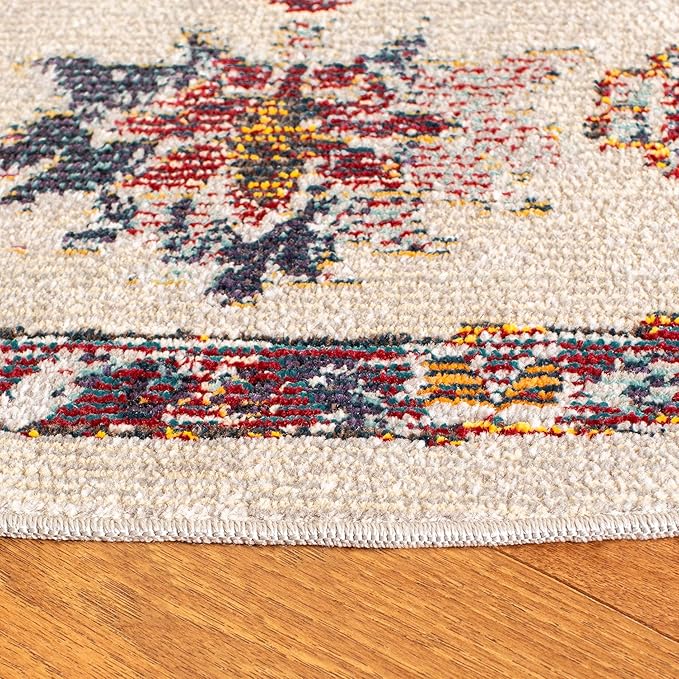 SAFAVIEH Crystal Collection Area Rug - 8' Round, Light Blue & Burgundy, Medallion Distressed Design, Non-Shedding & Easy Care, Ideal for High Traffic Areas in Living Room, Bedroom (CRS501F)