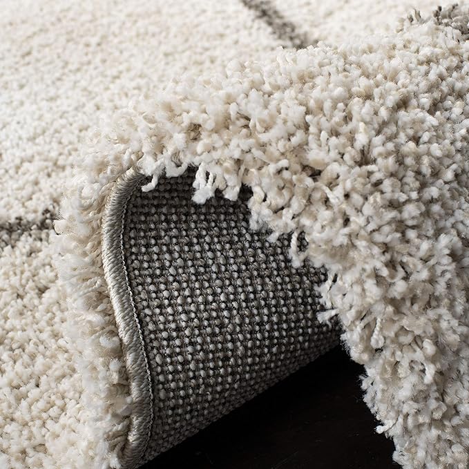 SAFAVIEH Hudson Shag Collection Area Rug - 10' Square, Ivory & Grey, Modern Trellis Design, Non-Shedding & Easy Care, 2-inch Thick Ideal for High Traffic Areas in Living Room, Bedroom (SGH281A)