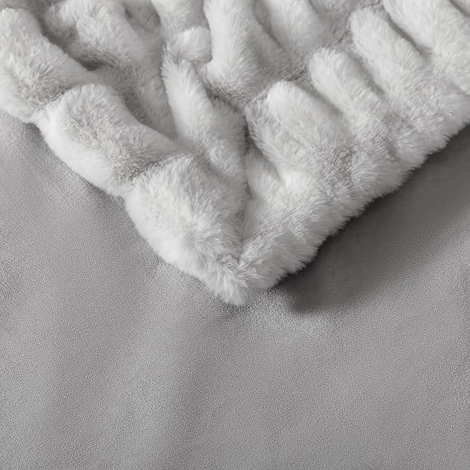 WDCOZY Ruched Faux Fur Throw Blanket Soft Cozy Fluffy Luxurious Blankets Couch Bed Sofa Chair Home Decor Warm Furry Fall Winter Plush Rabbit Fur Bubble Blanket 60" x 80", Grey