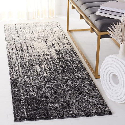 SAFAVIEH Retro Collection Runner Rug - 2'3" x 15', Black & Light Grey, Modern Abstract Design, Non-Shedding & Easy Care, Ideal for High Traffic Areas in Living Room, Bedroom (RET2770-9079)