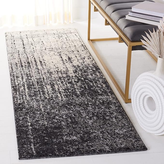 SAFAVIEH Retro Collection Runner Rug - 2'3" x 17', Black & Light Grey, Modern Abstract Design, Non-Shedding & Easy Care, Ideal for High Traffic Areas in Living Room, Bedroom (RET2770-9079)