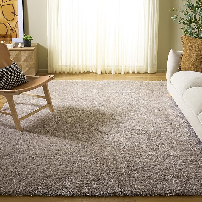 SAFAVIEH Lindsay Shag Collection Area Rug - 9' x 12', Beige, Modern Design, 2-inch Thick, Ideal for The Living Room, Dining, Bedroom (LNS560B)