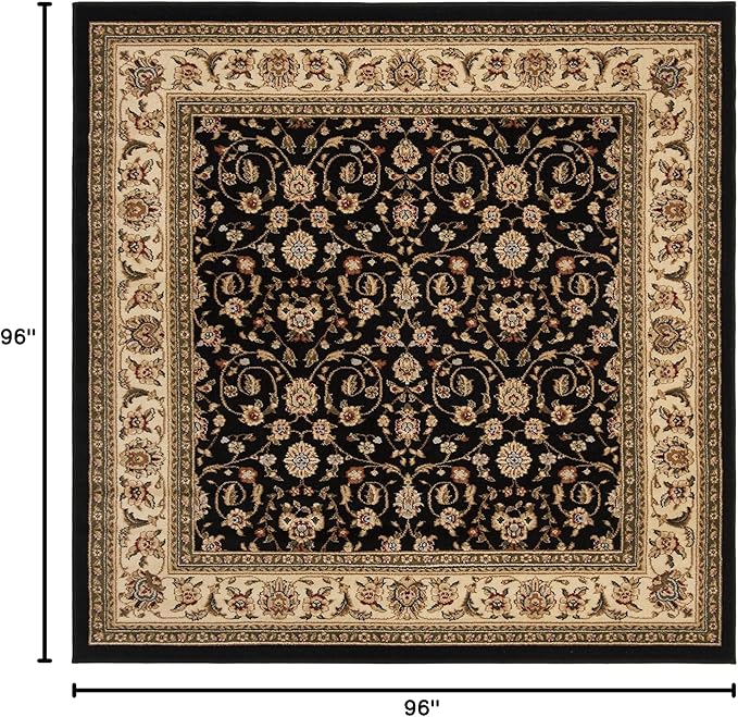 SAFAVIEH Lyndhurst Collection Area Rug - 8' Square, Black & Ivory, Traditional Oriental Design, Non-Shedding & Easy Care, Ideal for High Traffic Areas in Living Room, Bedroom (LNH316B)