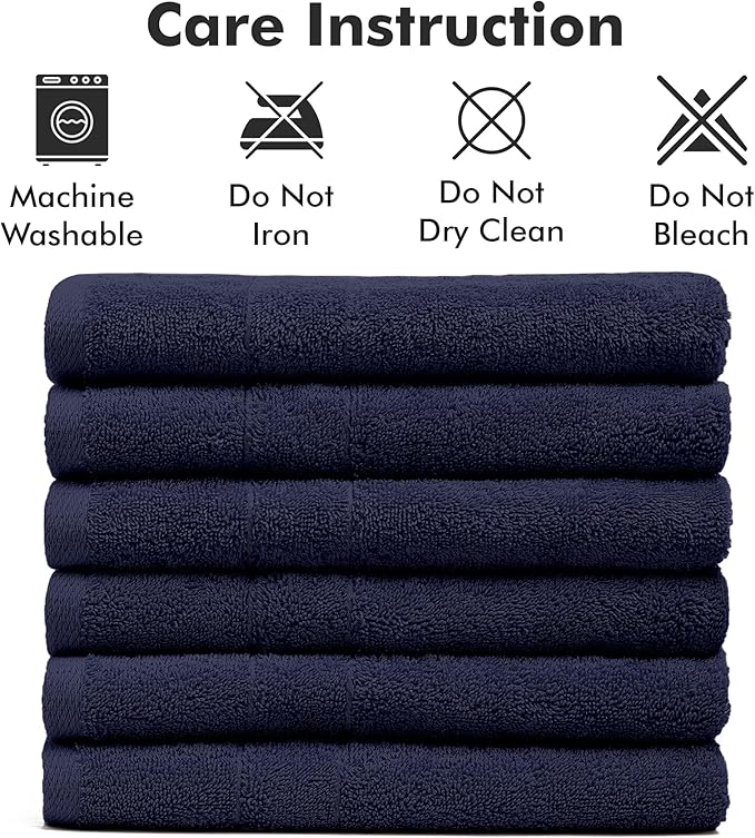 100% Cotton Hand Towels for Bathroom – Soft & Absorbent Towel Set– Pack of 6 Small Towel (34x20in) – Quick Dry Luxury Cotton Hand Towels – Navy Blue