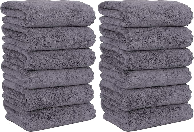 12 Pack Premium Hand Towels - Quick Drying - Microfiber Coral Velvet Highly Absorbent Towels - Multipurpose Use as Hotel, Bathroom, Shower, Spa, Hand Towel 16 x 28 inches (Gray)