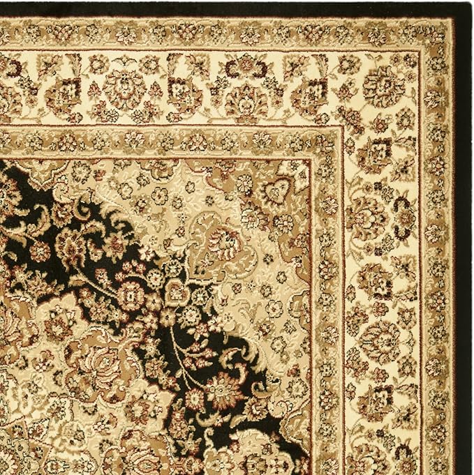 SAFAVIEH Lyndhurst Collection Area Rug - 8' Square, Black & Ivory, Traditional Oriental Medallion Design, Non-Shedding & Easy Care, Ideal for High Traffic Areas in Living Room, Bedroom (LNH222A)