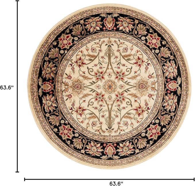 SAFAVIEH Lyndhurst Collection Area Rug - 5'3" Round, Ivory & Black, Traditional Oriental Design, Non-Shedding & Easy Care, Ideal for High Traffic Areas in Living Room, Bedroom (LNH212B)