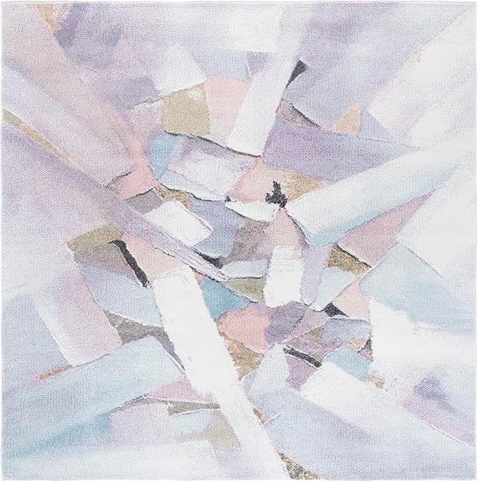 SAFAVIEH Porcello Collection Area Rug - 7' Square, Blue & Pink, Modern Abstract Design, Non-Shedding & Easy Care, Ideal for The Living Room, Dining Room Bedroom (PRL6937J)