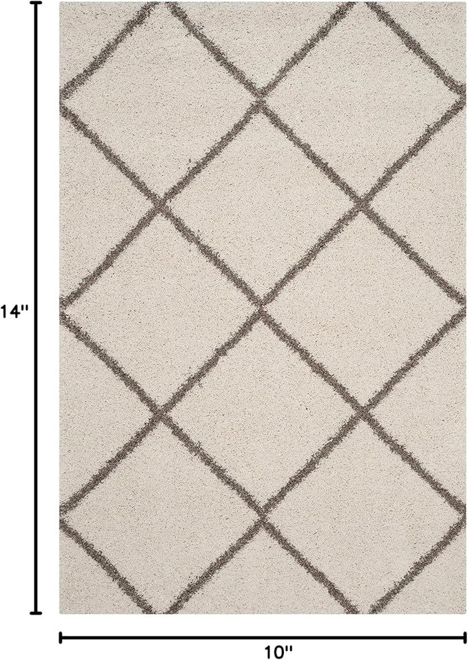 SAFAVIEH Hudson Shag Collection Area Rug - 10' x 14', Ivory & Beige, Modern Trellis Design, Non-Shedding & Easy Care, 2-inch Thick Ideal for High Traffic Areas in Living Room, Bedroom (SGH281D)