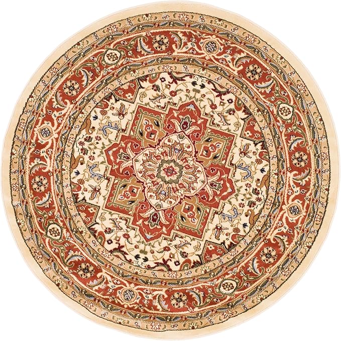 SAFAVIEH Lyndhurst Collection Area Rug - 6' Round, Ivory & Rust, Traditional Oriental Design, Non-Shedding & Easy Care, Ideal for High Traffic Areas in Living Room, Bedroom (LNH330R)