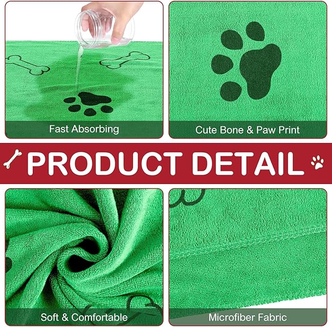 8 Pcs Dog Towels for Drying Dogs Cats Pet Towels Bulk Puppy Microfiber Fast Drying Paw Bath Bathing Supplies Absorbent for Medium Pets (Christmas Color,40 x 24 Inch)