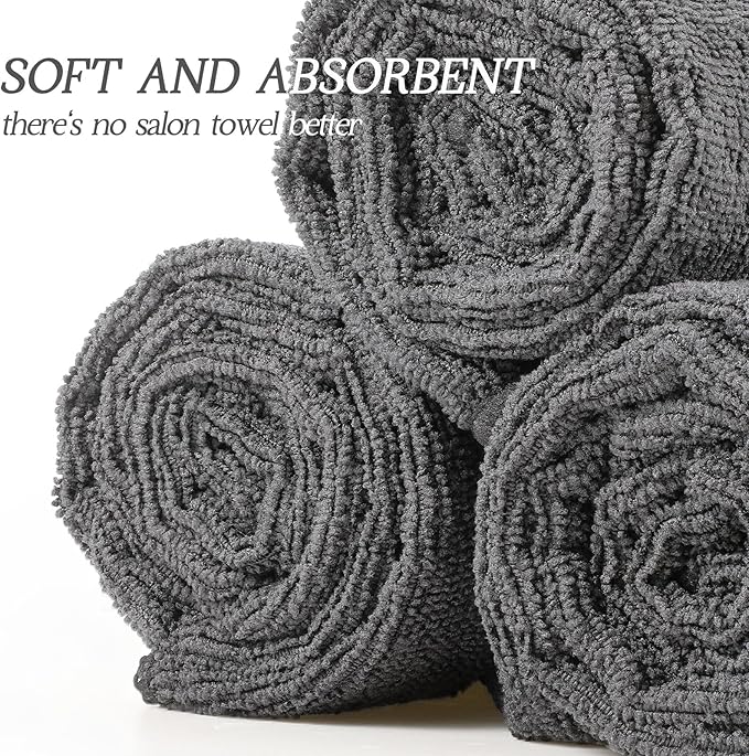 24 Pack Bleach Proof Towels Microfiber Absorbent Resistant Hair Hand Towels Bulk Quick Dry for Barber Gym Spa Shaving (Grey,Classic)