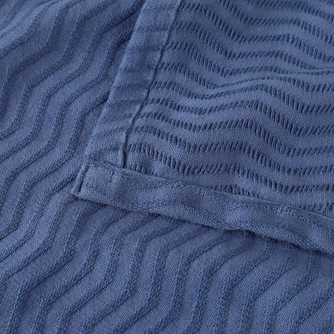 Superior JENA Cotton Blanket, for Picnic, Beach, Traveling or Camping, Bedroom Decor, Essentials, Cover for Bed, Couch, Lounging, Textured Jacquard, Modern Chevron Woven Blanket, Throw, Merritt Blue