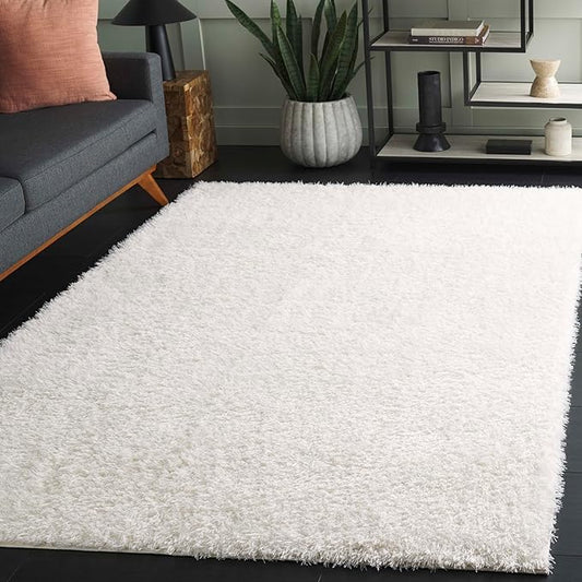 SAFAVIEH Lindsay Shag Collection Area Rug - 4' x 6', Ivory, Solid Design, Plush 1.8-inch Thick, Ideal for High Traffic Areas in Living Room, Bedroom, Dining Room (LNS560A-4)