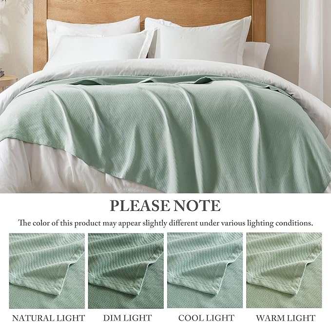 Madison Park Liquid Cotton Luxury Blanket Premium Soft Cozy 100% Ring Spun Cotton For Bed , Couch or Sofa, King, Sea Foam