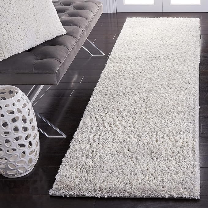SAFAVIEH Berber Shag Collection Runner Rug - 2' x 12', Grey & Ivory, Modern Design, Non-Shedding & Easy Care, 1.2-inch Thick, Ideal for The Living Room, Bedroom, Dining Room (BER563G-212)