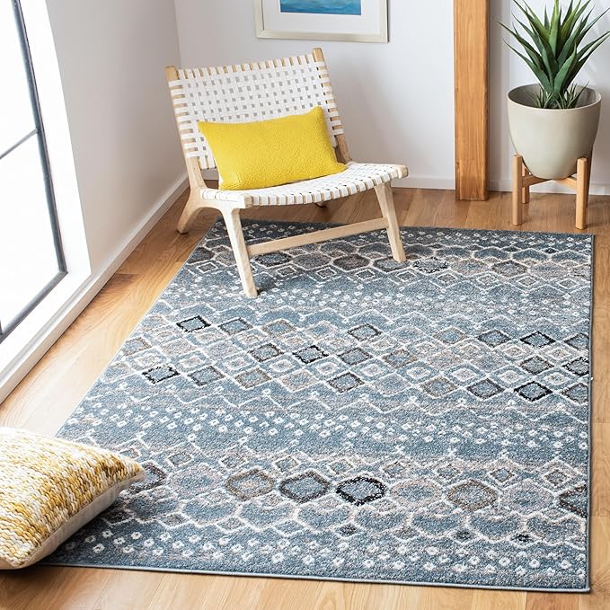 SAFAVIEH Amsterdam Collection Accent Rug - 4' x 6', Blue & Ivory, Moroccan Boho Design, Non-Shedding & Easy Care, Ideal for High Traffic Areas in Entryway, Living Room, Bedroom (AMS108L)