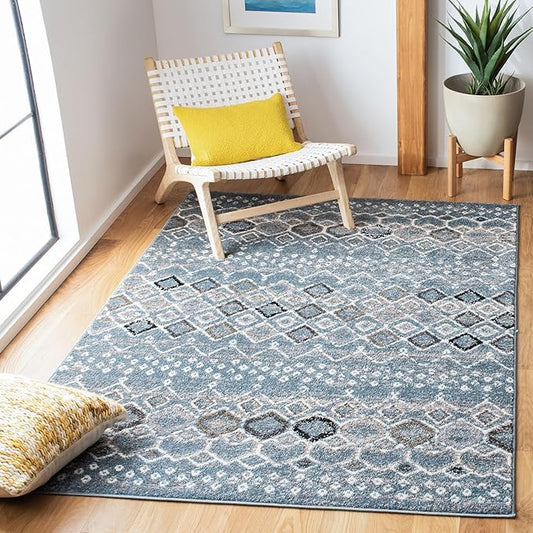 SAFAVIEH Amsterdam Collection Accent Rug - 4' x 6', Blue & Ivory, Moroccan Boho Design, Non-Shedding & Easy Care, Ideal for High Traffic Areas in Entryway, Living Room, Bedroom (AMS108L)