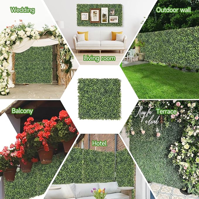 Artificial Grass Wall Panels, 8 PCS 20x20 inch Boxwood Hedge Wall Panels with 100 Zip Ties, Boxwood Panels Backdrop for Outdoor Indoor Decorative Garden Fences Backyard Patio Privacy Hedge
