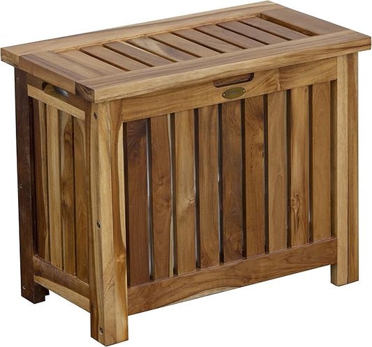 DecoTeak Solid Hamper in Natural Teak, Solid Bench in Natural Teak, 23 inch W x 12.5 inch D x 18.5 inch H