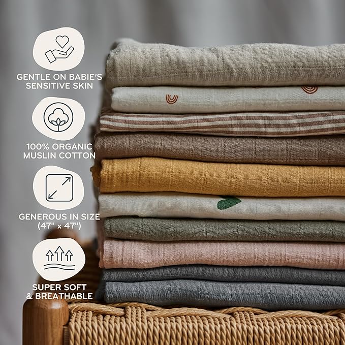 Baby Swaddle – Organic Cotton Muslin Baby Swaddles for Newborns 47” x 47” (Rainbows)