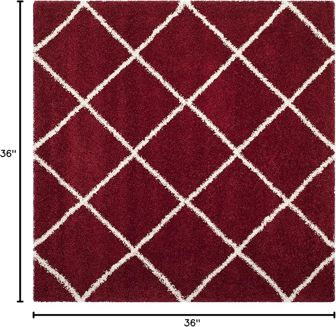 SAFAVIEH Hudson Shag Collection 3' Square Red / Ivory SGH281R Modern Diamond Trellis Non-Shedding Living Room Bedroom Dining Room Entryway Plush 2-inch Thick Area Rug