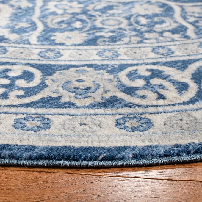 SAFAVIEH Brentwood Collection 3' Round Navy / Light Grey BNT870M Oriental Damask Trellis Non-Shedding Dining Room Entryway Foyer Living Room Bedroom Area Rug
