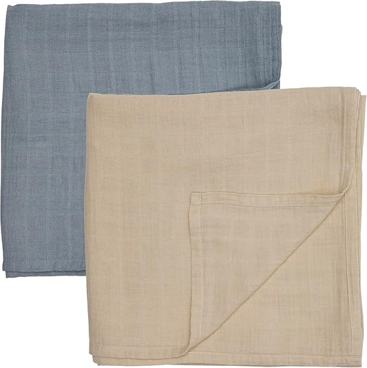 Baby Swaddle – Organic Cotton Muslin Baby Swaddles for Newborns 47” x 47” 2-Pack (Fog/Tradewinds)