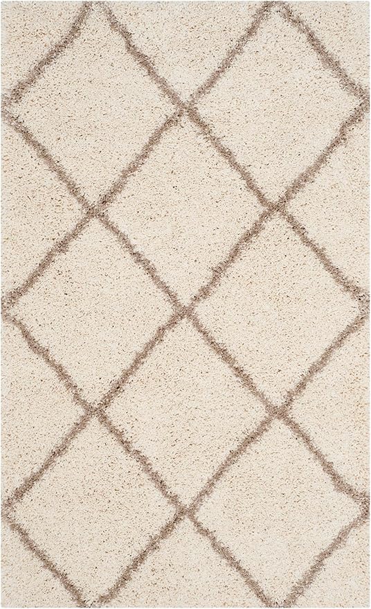 SAFAVIEH Hudson Shag Collection Accent Rug - 3' x 5', Ivory & Beige, Modern Trellis Design, Non-Shedding & Easy Care, 2-inch Thick Ideal for High Traffic Areas in Foyer, Living Room, Bedroom (SGH281D)