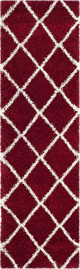 SAFAVIEH Hudson Shag Collection Accent Rug - 2' x 3', Red & Ivory, Modern Trellis Design, Non-Shedding & Easy Care, 2-inch Thick Ideal for High Traffic Areas in Foyer, Living Room, Bedroom (SGH281R)