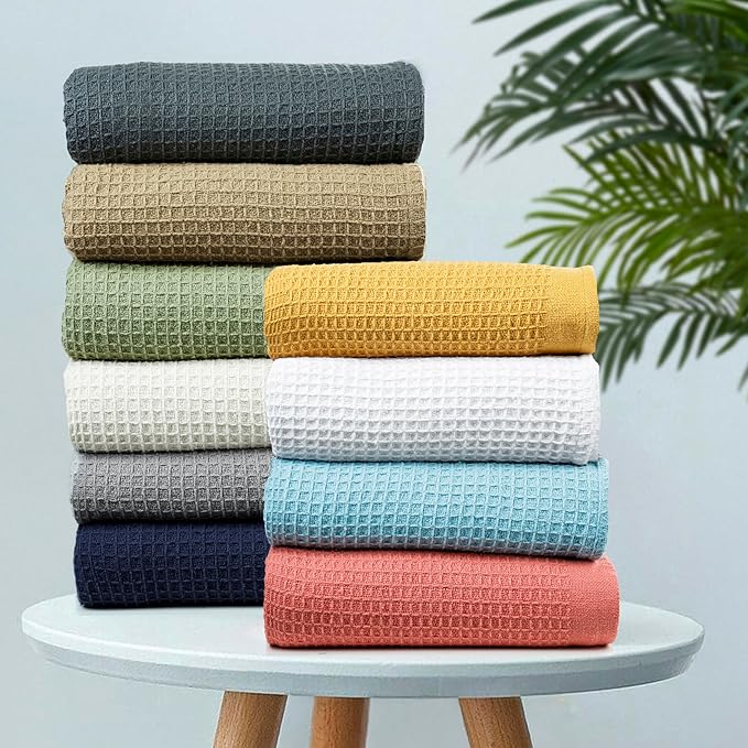 Bed & Bath Home Premium 100% Cotton Waffle Weave Blanket Queen Size – Soft Breathable Lightweight Comfort, Natural All-Season Bed Blanket, Easy-Care Bedspread for Bed & Couch (Sage Green)