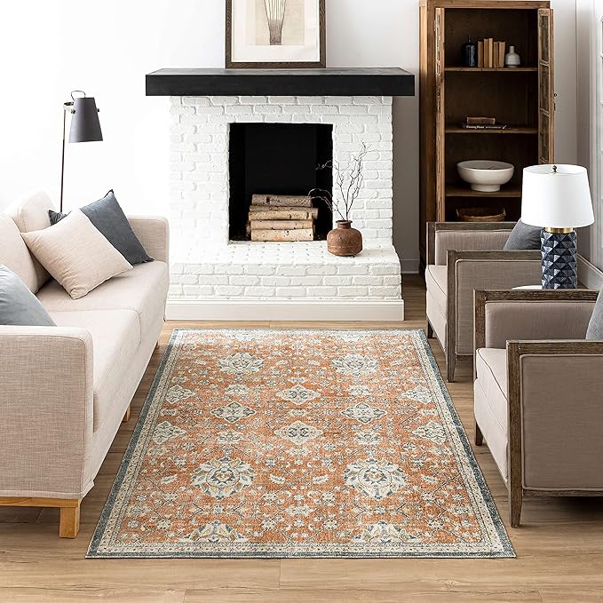 Mohawk Home Garrett Floral Ornamental Pumpkin Orange 5' 3" x 8' Area Rug Perfect for Living Room, Dining Room, Office