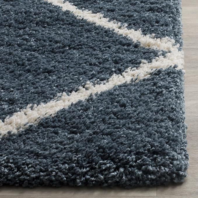 SAFAVIEH Hudson Shag Collection Runner Rug - 2'3" x 8', Slate Blue & Ivory, Modern Trellis Design, Non-Shedding & Easy Care, 2-inch Thick Ideal for High Traffic Areas in Living Room, Bedroom (SGH281L)