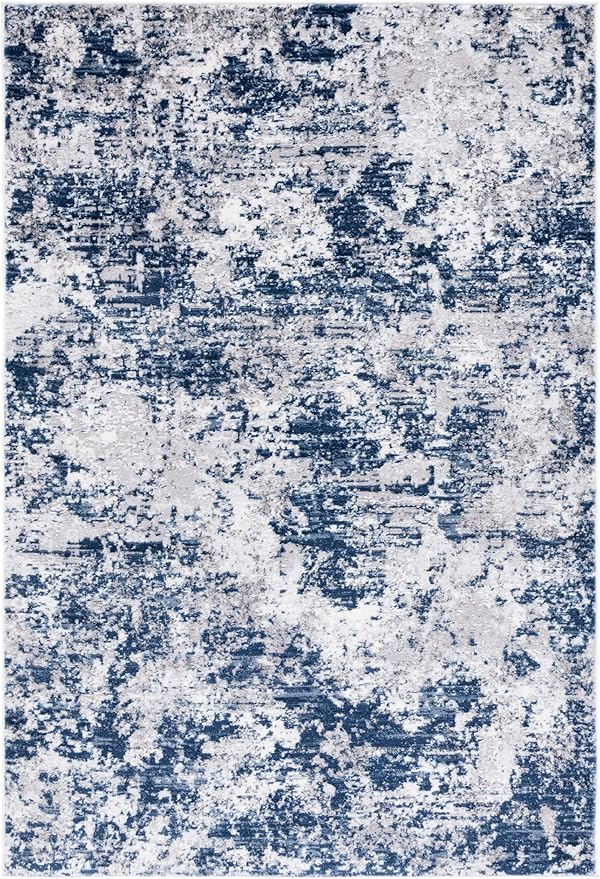 SAFAVIEH Amelia Collection Area Rug - 5'3" x 7'6", Ivory & Navy, Modern Abstract Design, Non-Shedding & Easy Care, Ideal for High Traffic Areas in Living Room, Bedroom, Dining (ALA705A-5)
