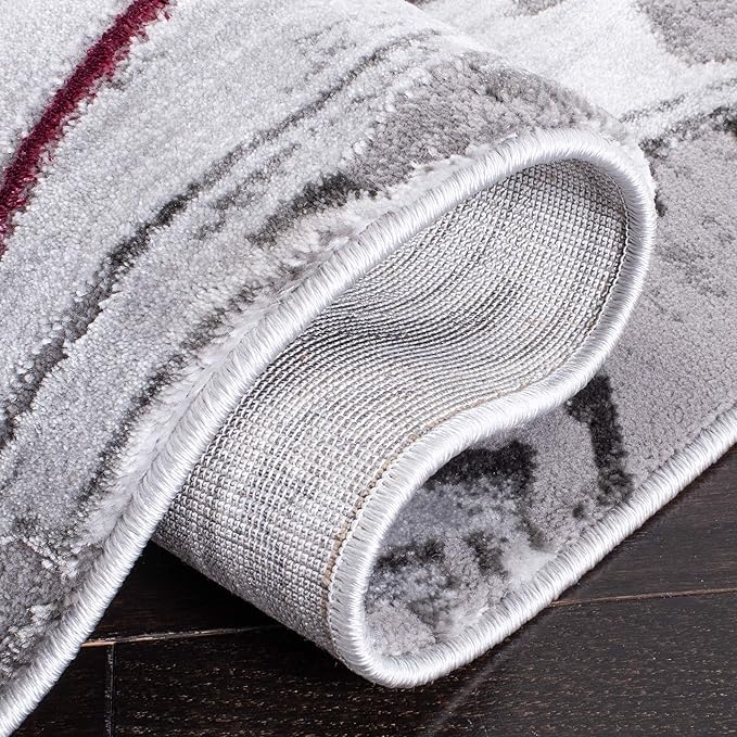 SAFAVIEH Craft Collection Runner Rug - 2'3" x 12', Grey & Wine, Modern Abstract Marble Pattern Design, Non-Shedding & Easy Care, Ideal for High Traffic Areas in Living Room, Bedroom (CFT819S)