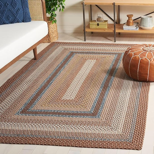 SAFAVIEH Washable Rug Outdoor Braided Collection - 4' x 6', Brown & Multi, Handmade & Reversible, Non-Shedding & Easy to Clean, Ideal for Patio, Backyard, Mudroom (BRD313A)