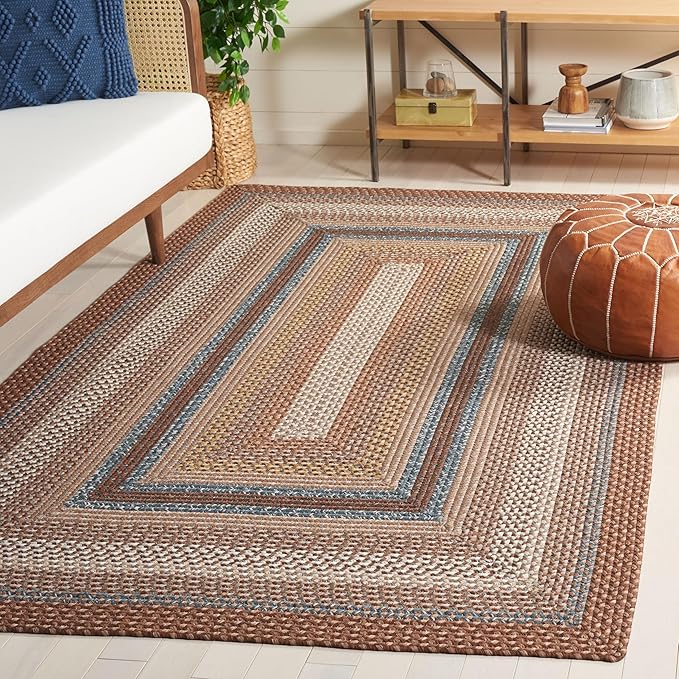 SAFAVIEH Washable Rug Outdoor Braided Collection - 5' x 8', Brown & Multi, Handmade & Reversible, Non-Shedding & Easy to Clean, Ideal for Patio, Backyard, Mudroom (BRD313A)