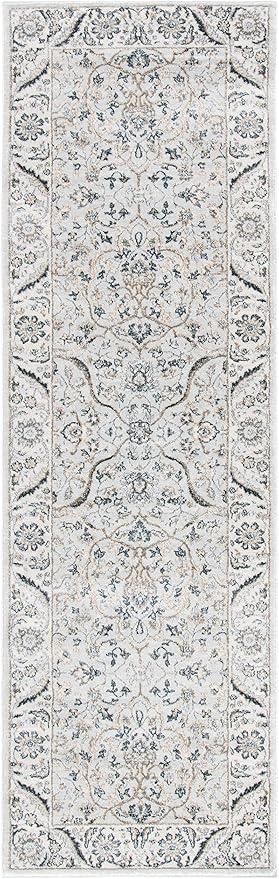 SAFAVIEH Isabella Collection Runner Rug - 2'2" x 8', Light Grey & Cream, Oriental Design, Non-Shedding & Easy Care, Ideal for High Traffic Areas in Living Room, Bedroom (ISA912F)