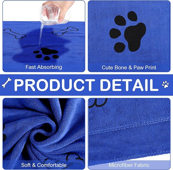 8 Pcs Dog Towels for Drying Dogs Cats Pet Towels Bulk Puppy Microfiber Quick Drying Paw Bath Bathing Supplies Absorbent for Medium Pets(Dark Blue,40 x 24 Inch)