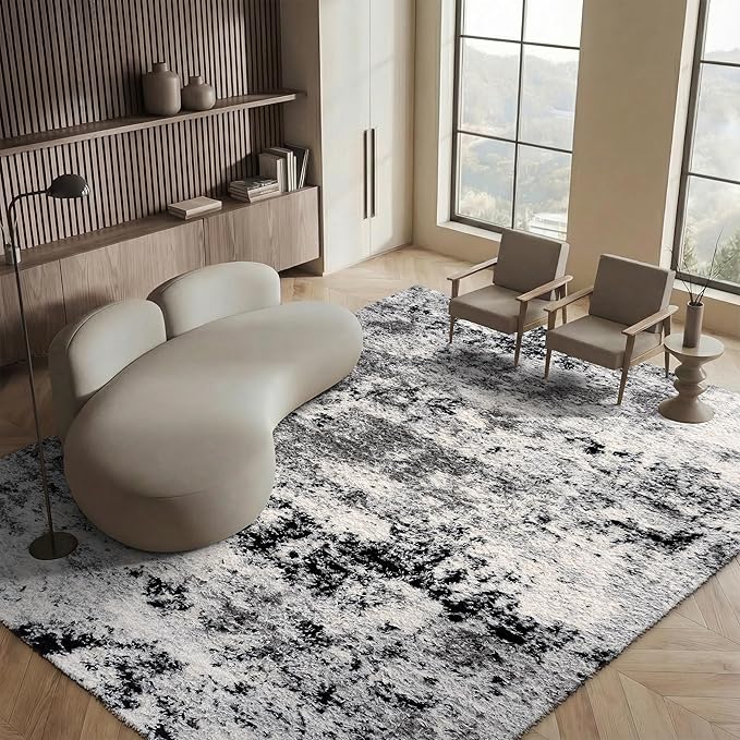 SAFAVIEH Area Rug 8x10 - Lindsay Shag Collection - Large - Grey & Black Ivory, Non-Shedding & Easy Cleaning, Ultra Plush Thick Pile, Ideal for Living Room, Bedroom, Dining Space (LNS556G)