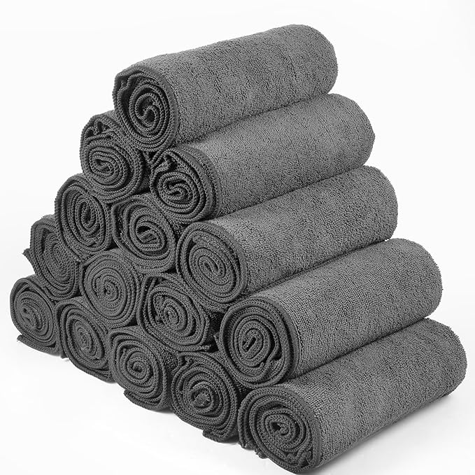 24 Pack Bleach Proof Towels Microfiber Absorbent Resistant Hair Hand Towels Bulk Quick Dry for Barber Gym Spa Shaving (Grey,Classic)